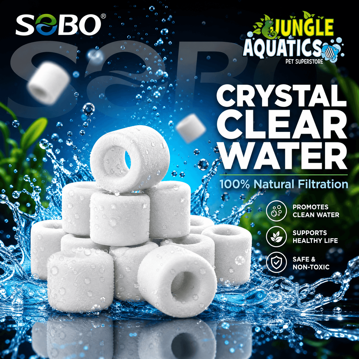 SOBO Bio Ceramic Rings 1000g for natural filtration and clean water in aquariums and ponds.