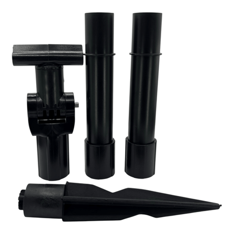 Parts of a Solar Fountain Pump Kit with Solar Panel including pipes and connectors.