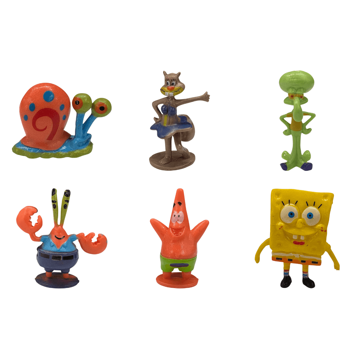 SpongeBob Characters 6pc Ornament Set Small featuring SpongeBob, Patrick, Squidward, Mr. Krabs, Gary, and Sandy.