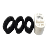 Stainless Steel Pet Water Fountain Replacement Filters including 3x charcoal sponges and 3x polyester pads.