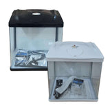 Sun Sun Aquarium HR-380 with built-in filtration system in black and white tanks.