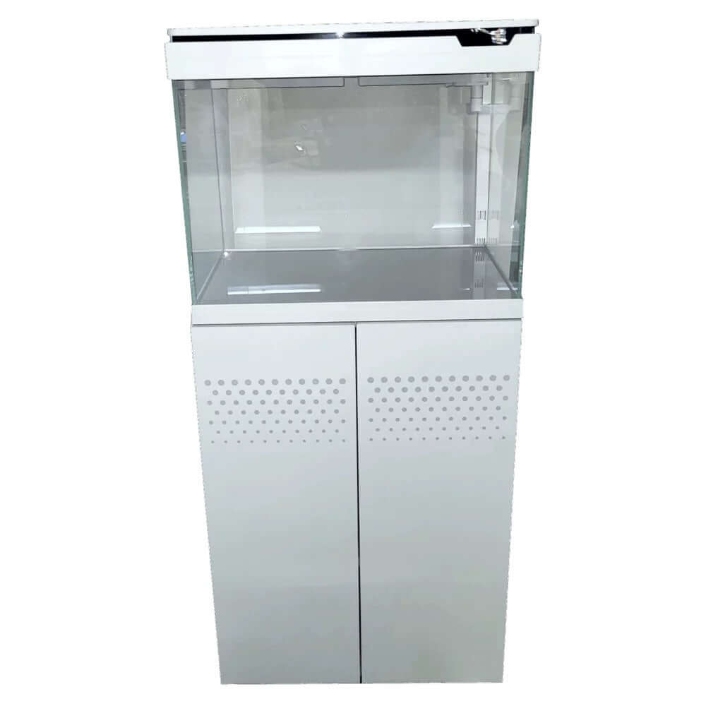 Sun Sun Aquarium XE-600 - 70L and Cabinet White with clear tank and sleek white cabinet design.