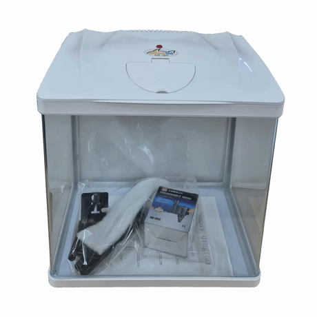 Sun Sun Aquarium HR-380 showing built-in filtration system and accessories for optimal aquarium setup.