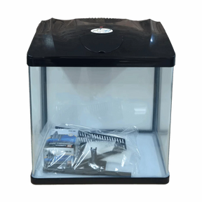 Sun Sun Aquarium HR-380 with built-in filtration system and LED light shown in a clear tank.