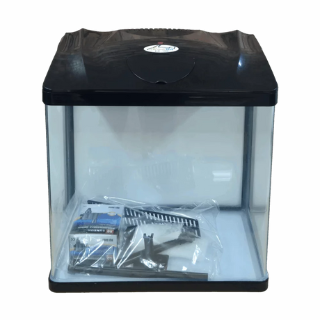 Sun Sun Aquarium HR-380 with built-in filtration system and LED light shown in a clear tank.