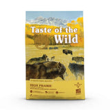 Taste of the Wild Canine High Prairie Dry Dog Food bag featuring bison and roasted venison.
