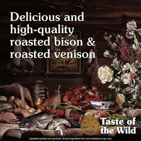 Taste of the Wild Canine High Prairie Dry Dog Food featuring roasted bison and venison.