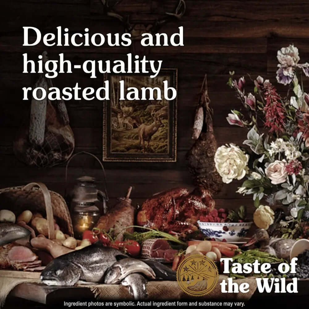 Taste of the Wild Canine Sierra Mountain Dry Dog Food featuring delicious roasted lamb.