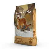 Taste of the Wild Feline Canyon River Cat Food bag featuring trout and smoked salmon.