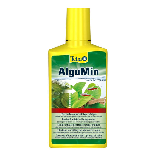 Tetra AlguMin 100ml bottle for fighting algae in aquariums, promoting healthy plant growth and maintaining balance.