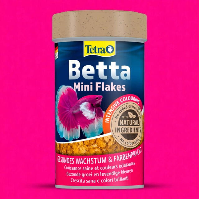 Tetra Betta Mini Flakes food for Siamese Fighting Fish, 100ml, enriched with natural ingredients and animal proteins.