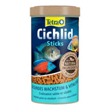 Tetra Cichlid Sticks container designed for balanced nutrition of cichlids and ornamental fish with natural ingredients.