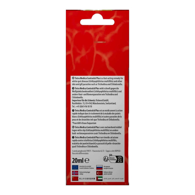 Tetra Medica ContraIck Plus 20ml packaging for treating white spot disease in ornamental fish.