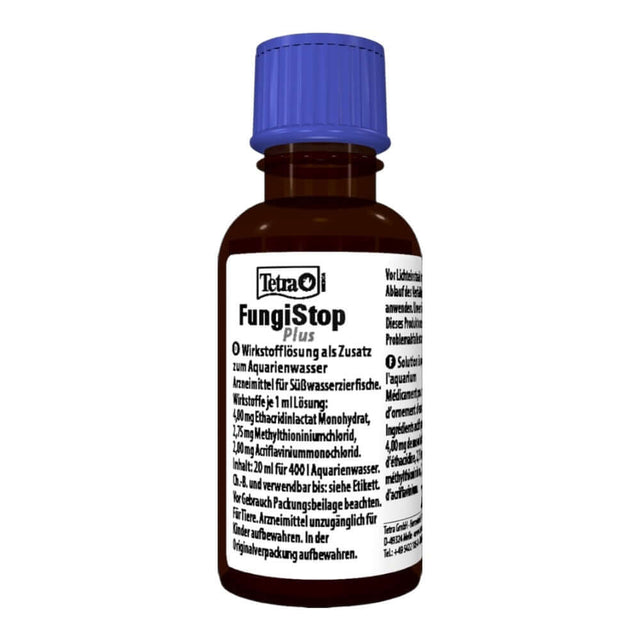 Tetra Medica FungiStop Plus 20ml bottle for treating fungal infections in freshwater ornamental fish.