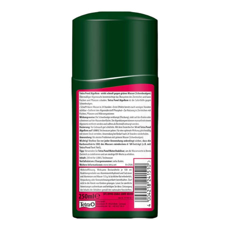 Tetra Pond AlgoRem 250ml bottle for algae control in ponds, effective within 24 hours for clear water.