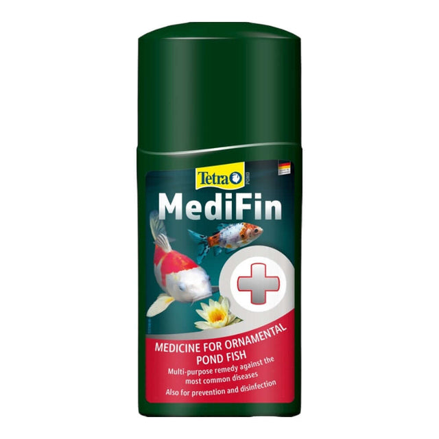 Tetra Pond MediFin, multi-purpose remedy for ornamental pond fish diseases, for treatment and prevention.