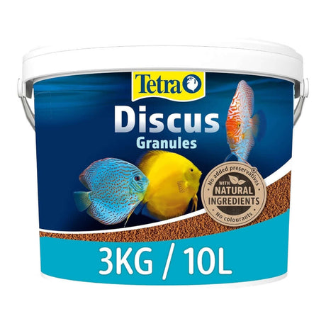 Tetra Discus Granules 3kg bucket, natural ingredients for discus fish and mid-water feeders.