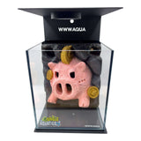 Themed WWW Betta Aqua Aquariums with a pink pig decor inside a glass tank by WWW Aqua.