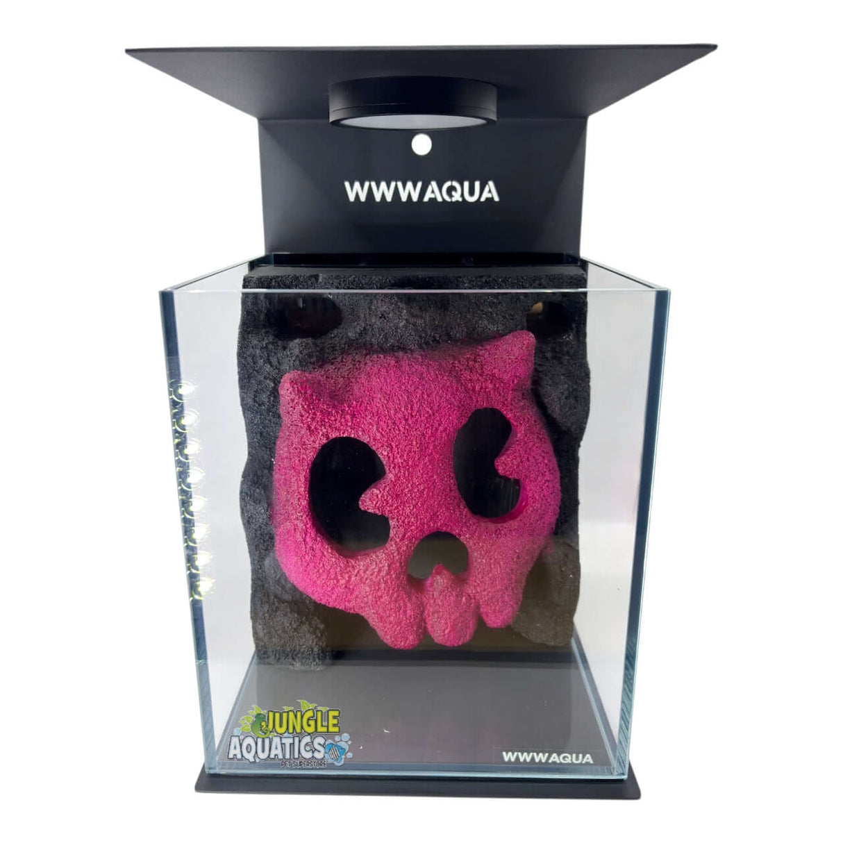 Themed WWW Betta Aqua Aquariums featuring a unique skull decor in a stylish aquarium setup.