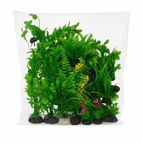 Water Plants for Aquarium Combo 25PCS artificial plants in a clear package for aquarium decoration.
