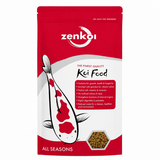 Zenkoi Pond Food All Season 2kg bag featuring vibrant koi design, ideal for year-round nutrition of koi and ornamental fish.