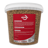 Zenkoi Pond Food All Season 5kg container with premium koi nutrition pellets for year-round fish health.