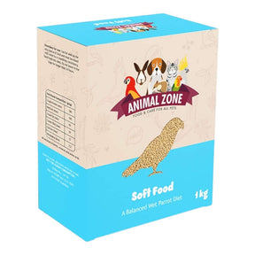 Animal Zone Soft Food for Weaning 1kg box, designed for baby parrots and parakeets with essential nutrients.