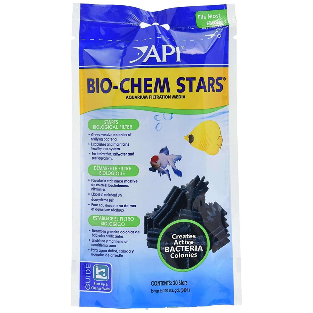 API Bio-Chem Stars biological media package for aquariums, promoting healthy bacteria colonies for aquatic ecosystems.