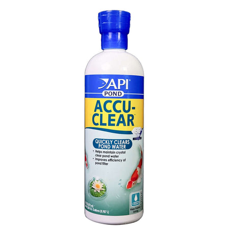 API Pond Accu-Clear water clarifier bottle, helps maintain crystal-clear pond water.