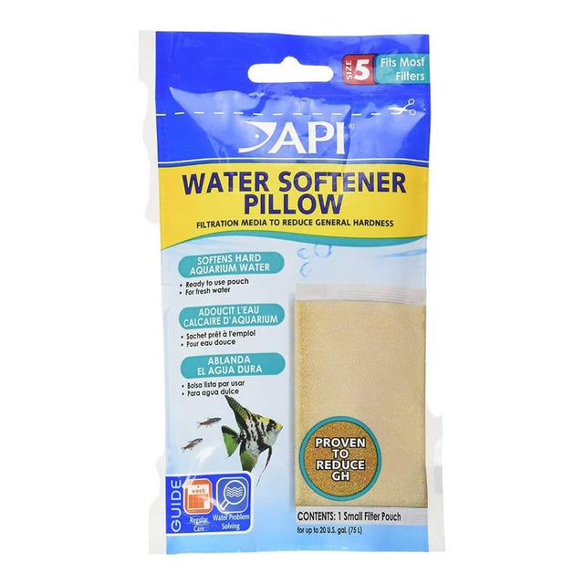 API Water Softener Pillow for aquariums, designed to reduce hardness and improve water quality for aquatic life.