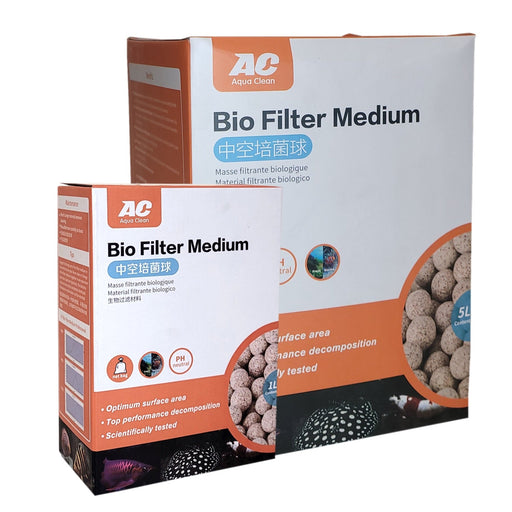 Aqua Clean Bio Filter Medium packaging showcasing optimal filtration for fresh and marine water environments.