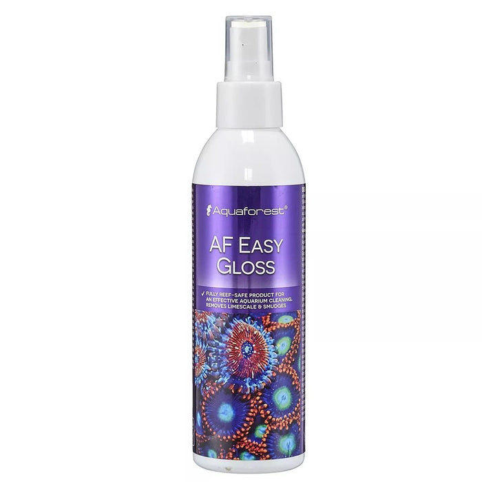 Aquaforest AF Easy Gloss 200ml bottle, effective glass cleaner for aquariums, lavender scented, safe for fish and coral.