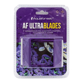 Aquaforest Ultra Blades packaging for stainless steel scraper blades, designed for AF AquaScrape L & XL aquarium cleaners.