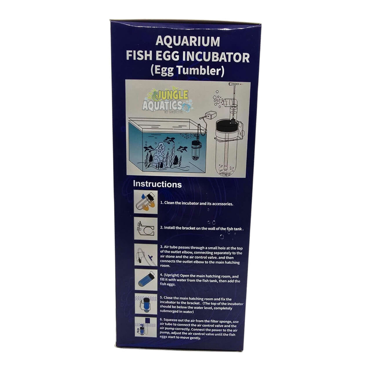 Aquarium Fish Egg Incubator - Egg Tumbler packaging with instructions and illustrations for use in fish tanks.