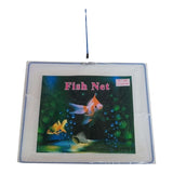 Aquarium fish net with blue handle, featuring a white catching net for easy and precise fish retrieval.
