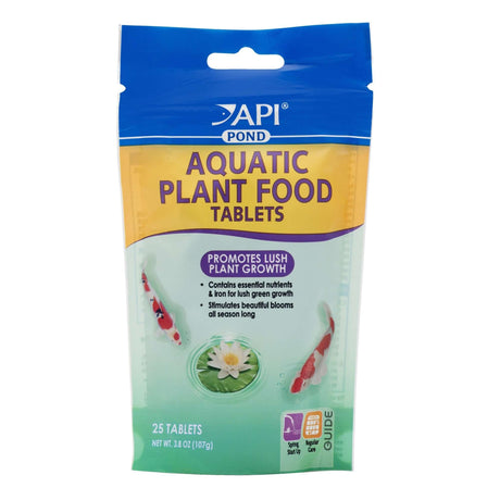 API Pond Aquatic Plant Food Tablets packaging, promoting lush plant growth and blooms for pond plants.