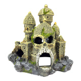 Baboon Skull Castle Ornament featuring a skull-shaped entrance and turreted design for aquarium décor.