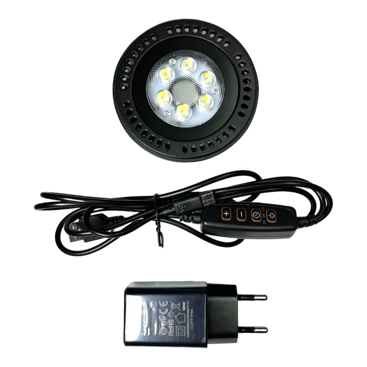 LED light with power adapter for Bio Bowl Terrarium Cylinders, enhancing indoor plant growth and climate control.