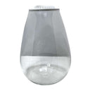 Clear teardrop-shaped Bio Bowl terrarium for indoor plants with LED light and heat dissipation fan.