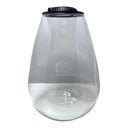 Clear teardrop glass terrarium with black lid for creating indoor plant ecosystems.