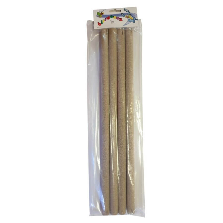 Pack of four bird sand perches in clear packaging for comfortable resting and nail care in birdcages.