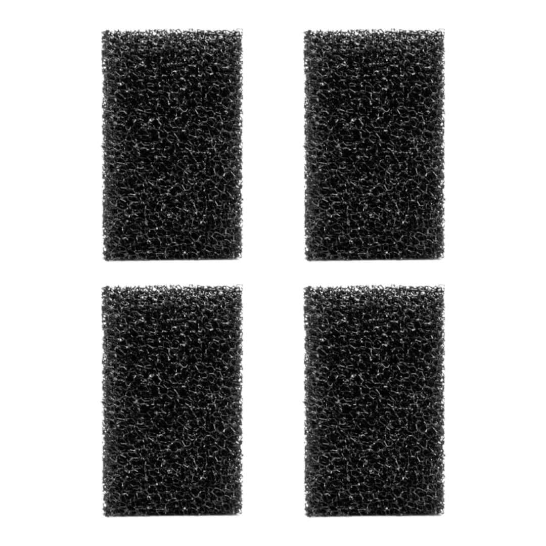 Set of four black sponge filters for water filtration in aquariums and paludariums.