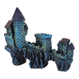 Blue Castle Aquarium Ornament with towers, textured stone walls, and medieval design for aquarium decoration.