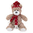 Adorably soft Brie Bear teddy with festive scarf and hat, perfect for holiday cuddles and fun.