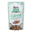 Brit Care Calming Snack for Cats 50g packaging featuring a cat and Goji Berries for soothing nervous felines.