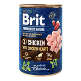 Brit Premium Adult Wet Dog Food with Chicken Hearts, nutrient-rich paté for all dog breeds, enriched with blueberries.