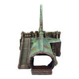 Broken Aeroplane Tail Ornament for aquarium with weathered green panels and exposed framework.
