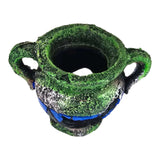 Broken Pot Blue Aquarium Ornament with aged texture, green accents, and classic amphora design adding charm to aquariums.