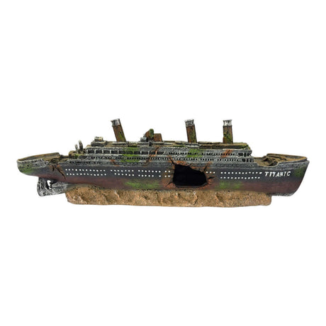 Broken Titanic Ship Ornament showcasing detailed shipwreck design with aged hull and visible interiors.