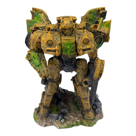 Bumble Bee Transformer Ornament in detailed design with rugged base, ideal for aquarium decoration.